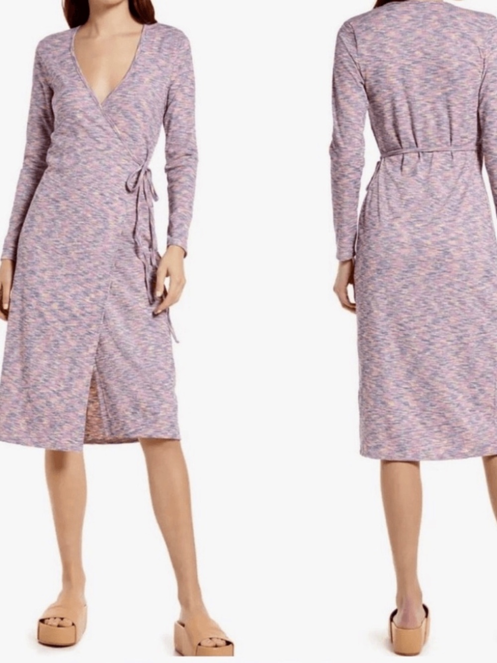 Lisa Says Gah Lucille Long Sleeve Wrap Midi Dress in Berry XS